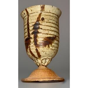 Orcas Island Pottery Vase Beige Brown Abstract Drip Glaze Rustic 6x4 Inches